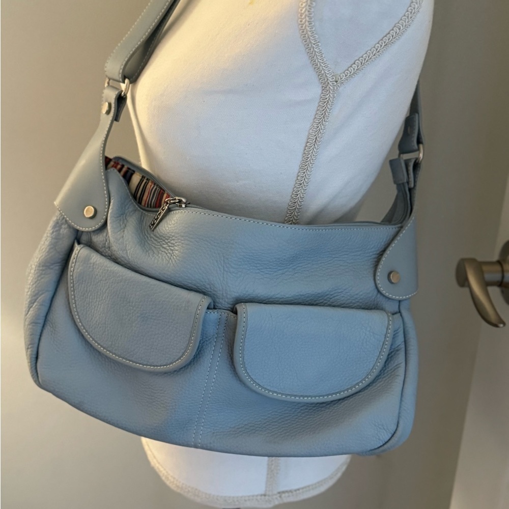 Maxx New York pebble leather dusty blue shoulde bag Purse